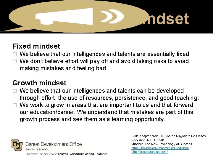 Shifting your mindset Fixed mindset � � We believe that our intelligences and talents