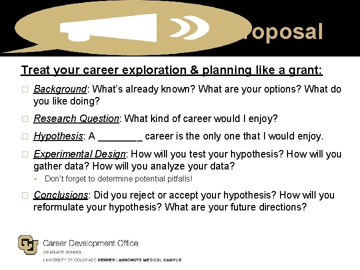 The Career Grant Proposal Treat your career exploration & planning like a grant: �