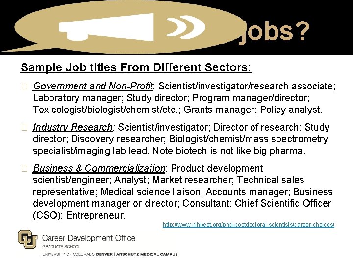 What are these jobs? Sample Job titles From Different Sectors: � Government and Non-Profit: