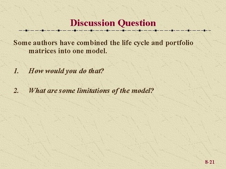 Discussion Question Some authors have combined the life cycle and portfolio matrices into one