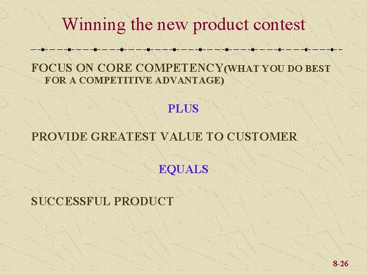 Winning the new product contest FOCUS ON CORE COMPETENCY(WHAT YOU DO BEST FOR A