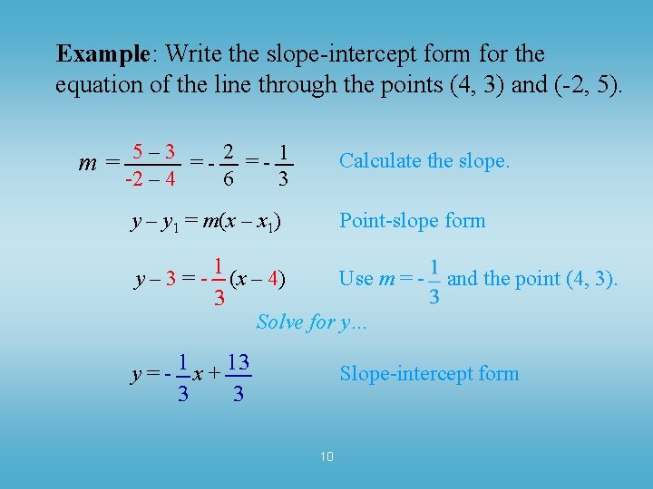 Example: Write the slope-intercept form for the equation of the line through the points