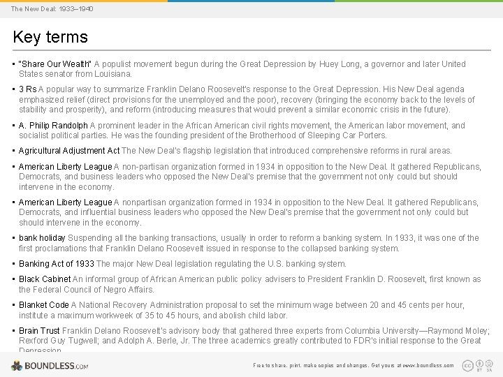 The New Deal: 1933– 1940 Key terms • "Share Our Wealth" A populist movement
