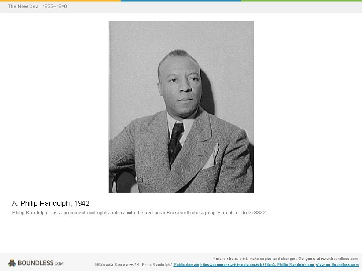 The New Deal: 1933– 1940 A. Philip Randolph, 1942 Philip Randolph was a prominent