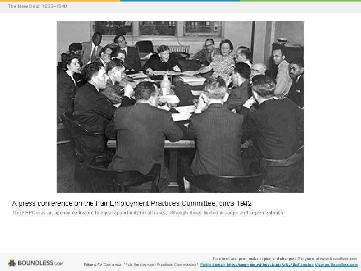 The New Deal: 1933– 1940 A press conference on the Fair Employment Practices Committee,