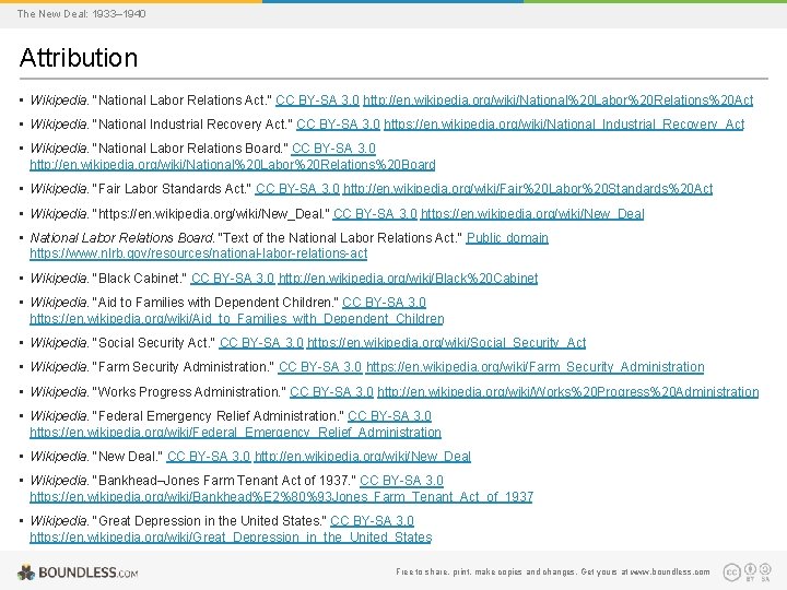 The New Deal: 1933– 1940 Attribution • Wikipedia. "National Labor Relations Act. " CC