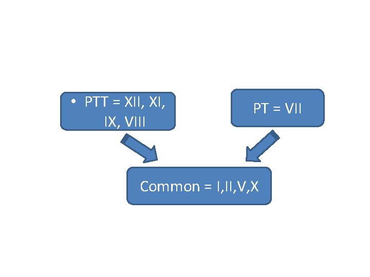  • PTT = XII, XI, IX, VIII PT = VII Common = I,