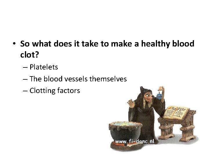  • So what does it take to make a healthy blood clot? –