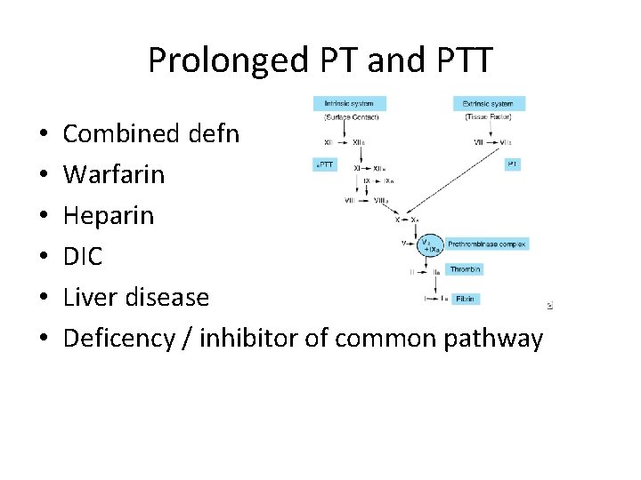 Prolonged PT and PTT • • • Combined defn Warfarin Heparin DIC Liver disease