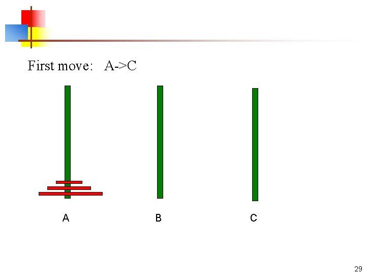 First move: A->C A B C 29 