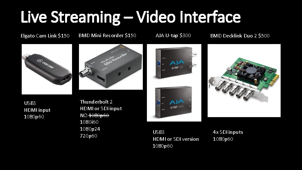 Live Streaming – Video Interface Elgato Cam Link $150 USB 3 HDMI input 1080