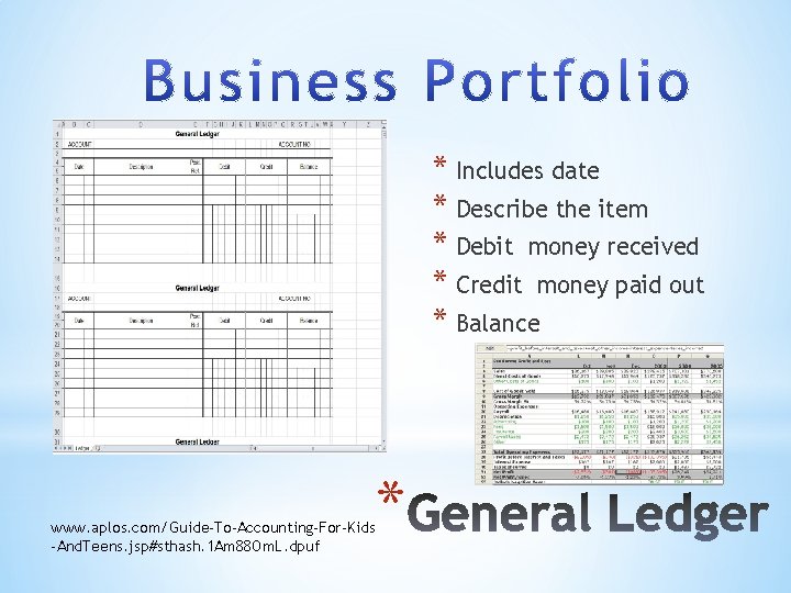 * Includes date * Describe the item * Debit money received * Credit money