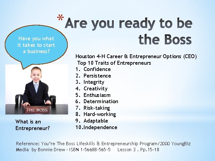 * Have you what it takes to start a business? What is an Entrepreneur?