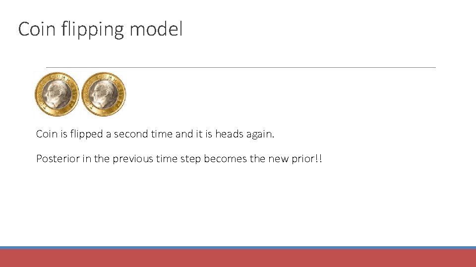 Coin flipping model Coin is flipped a second time and it is heads again.