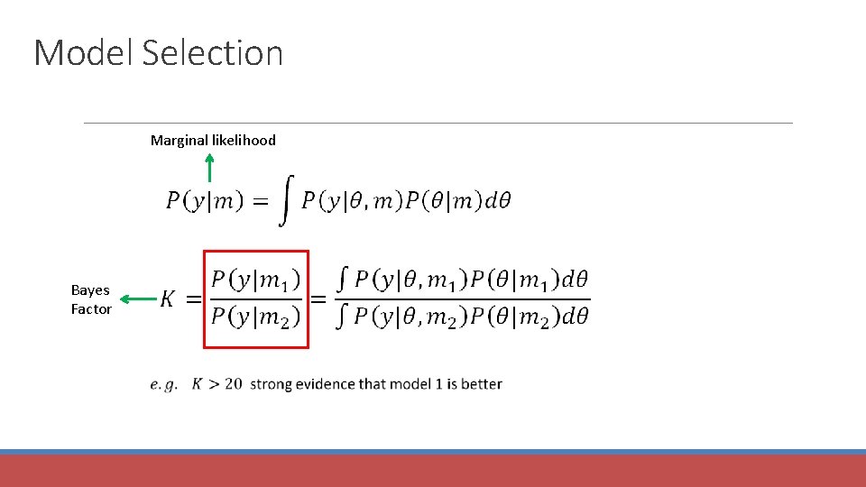 Model Selection Marginal likelihood Bayes Factor 