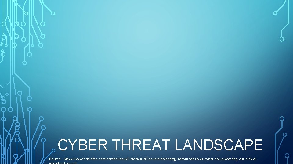 CYBER THREAT LANDSCAPE Source: https: //www 2. deloitte. com/content/dam/Deloitte/us/Documents/energy-resources/us-er-cyber-risk-protecting-our-critical- 