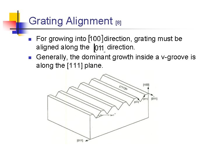 Grating Alignment [8] n n For growing into direction, grating must be aligned along