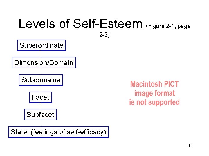 Levels of Self-Esteem (Figure 2 -1, page 2 -3) Superordinate Dimension/Domain Subdomaine Facet Subfacet