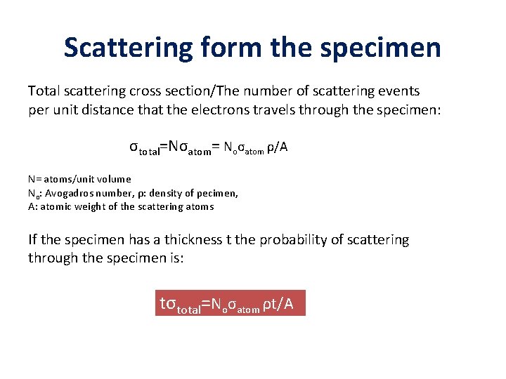 Scattering form the specimen Total scattering cross section/The number of scattering events per unit
