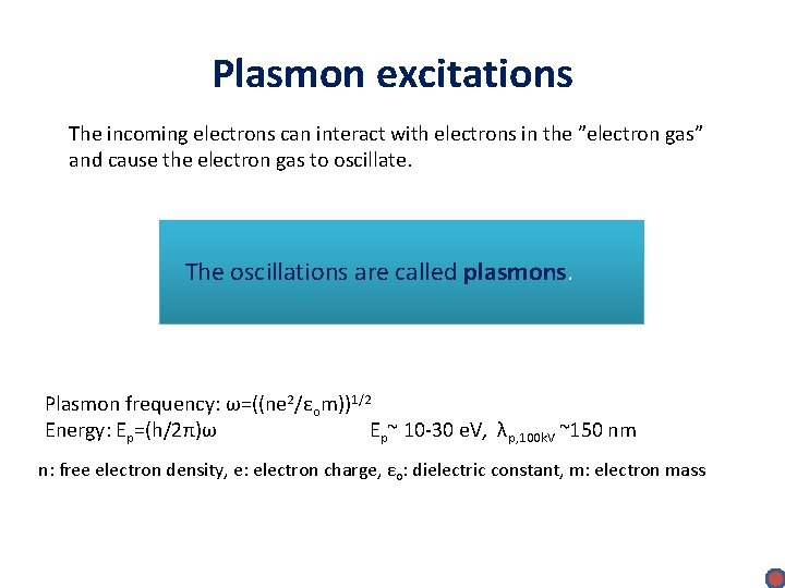 Plasmon excitations The incoming electrons can interact with electrons in the ”electron gas” and