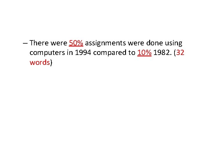 – There were 50% assignments were done using computers in 1994 compared to 10%