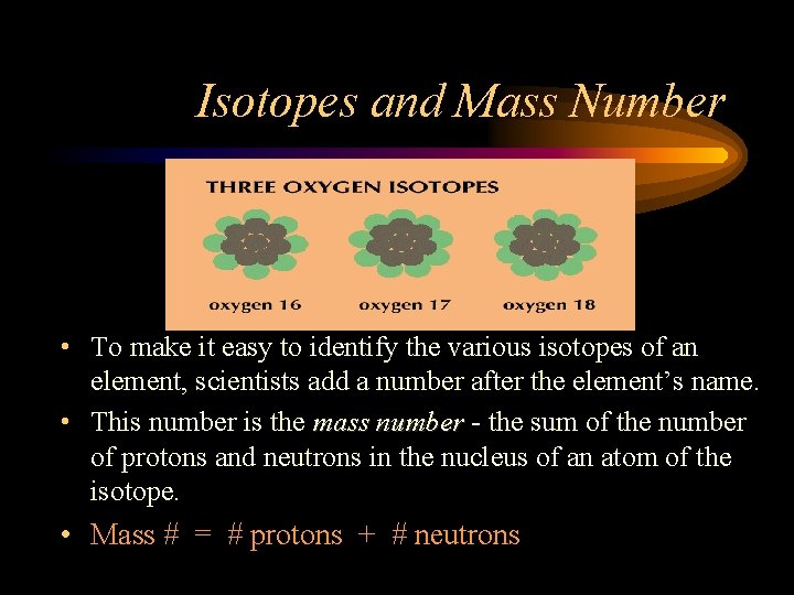 Isotopes and Mass Number • To make it easy to identify the various isotopes