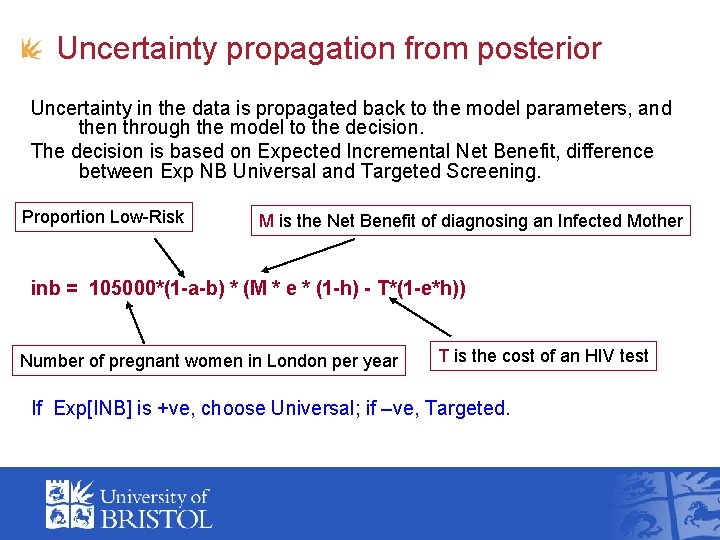 Uncertainty propagation from posterior Uncertainty in the data is propagated back to the model