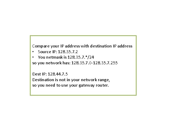 Compare your IP address with destination IP address • Source IP: 128. 35. 7.
