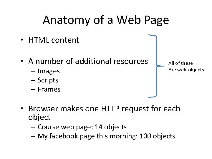 Anatomy of a Web Page • HTML content • A number of additional resources