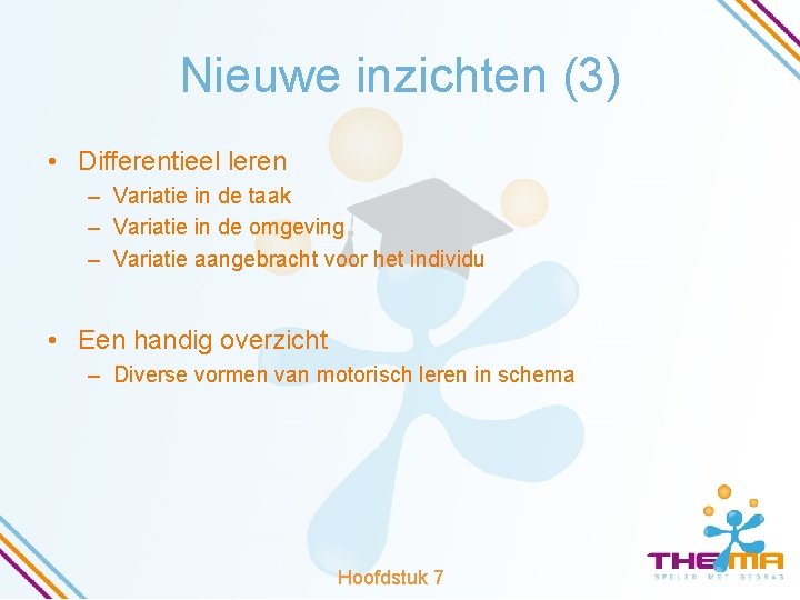 Nieuwe inzichten (3) • Differentieel leren – Variatie in de taak – Variatie in