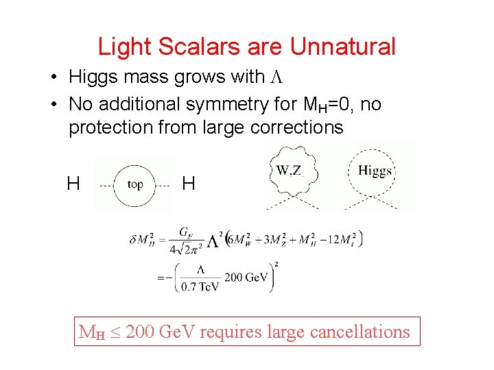 Light Scalars are Unnatural • Higgs mass grows with • No additional symmetry for