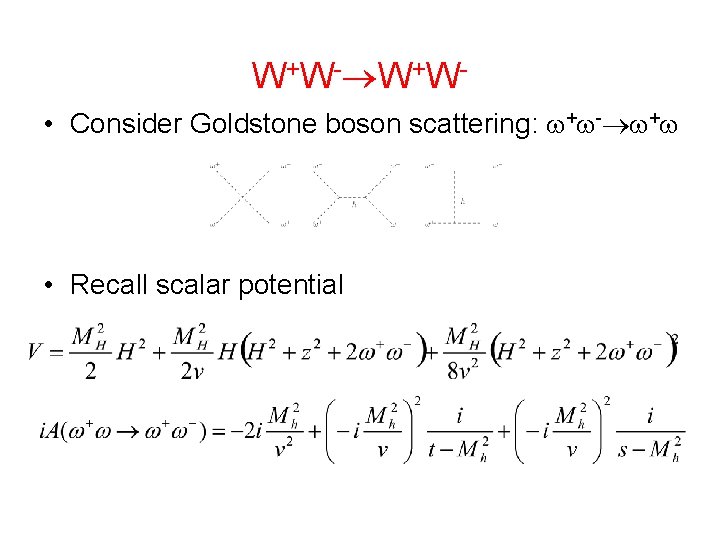 W+W- W+W • Consider Goldstone boson scattering: + - + • Recall scalar potential