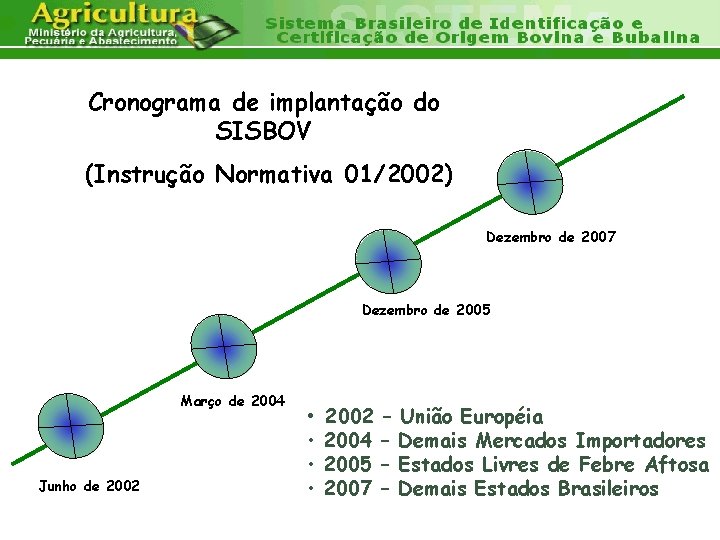 Cronograma de implantação do SISBOV (Instrução Normativa 01/2002) Dezembro de 2007 Dezembro de 2005