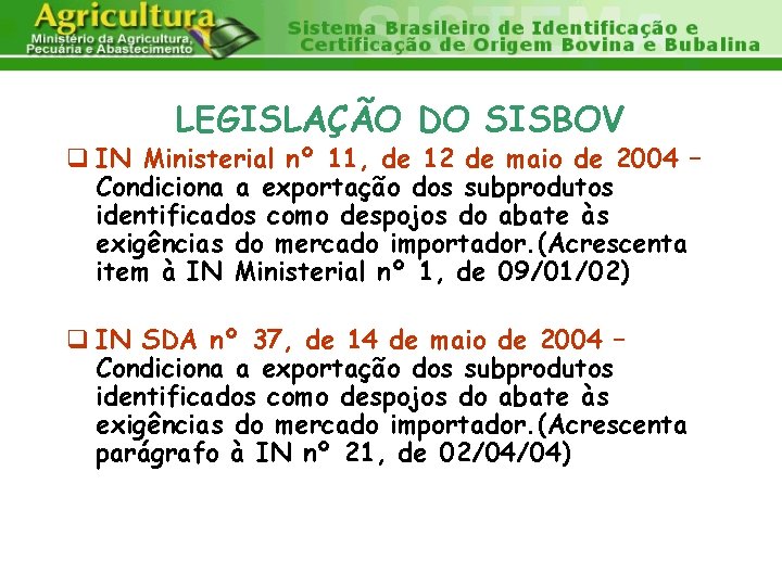 LEGISLAÇÃO DO SISBOV q IN Ministerial nº 11, de 12 de maio de 2004