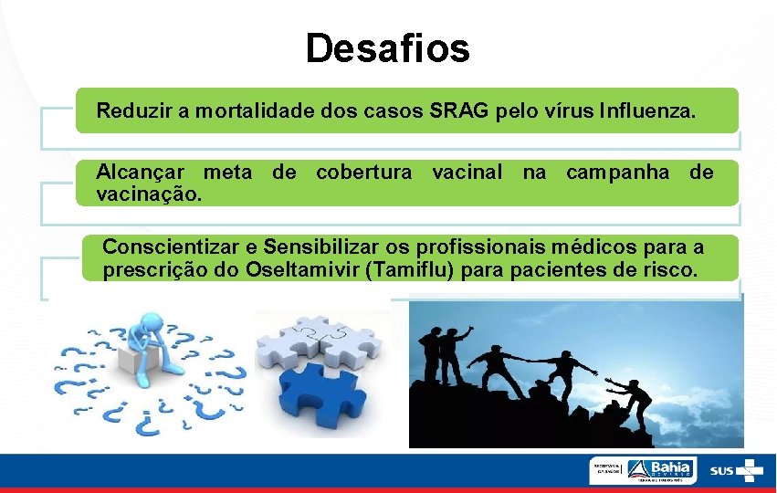 Desafios Reduzir a mortalidade dos casos SRAG pelo vírus Influenza. Alcançar meta de cobertura