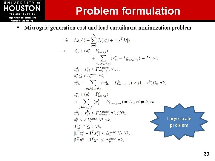 Department of Electrical and Computer Engineering Problem formulation § Microgrid generation cost and load