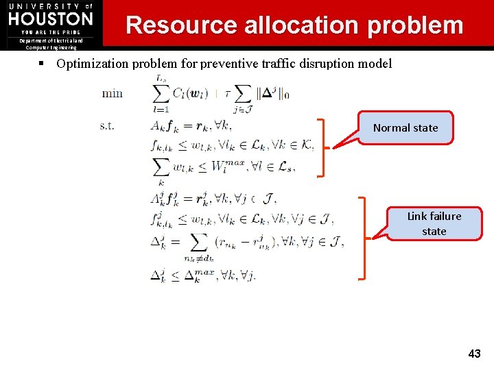 Department of Electrical and Computer Engineering Resource allocation problem § Optimization problem for preventive