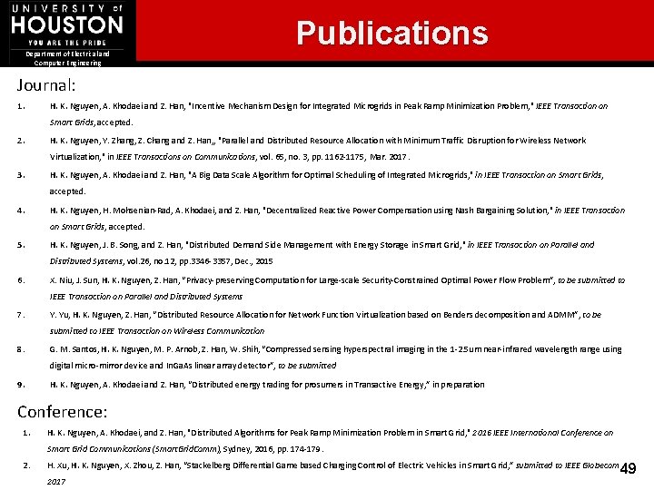 Department of Electrical and Computer Engineering Publications Journal: 1. H. K. Nguyen, A. Khodaei