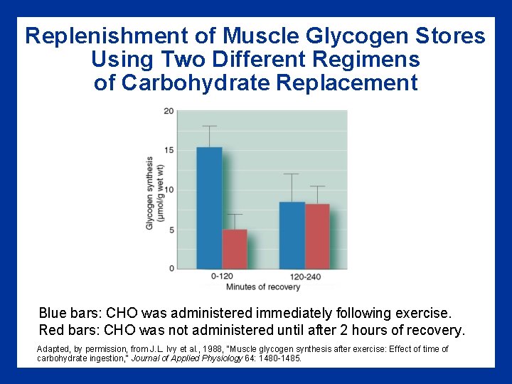 Replenishment of Muscle Glycogen Stores Using Two Different Regimens of Carbohydrate Replacement Blue bars: