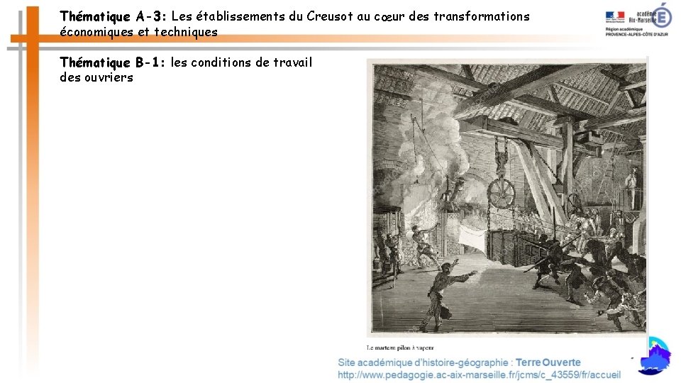 Thématique A-3: Les établissements du Creusot au cœur des transformations économiques et techniques Thématique