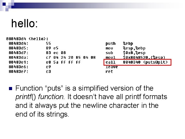 hello: n Function “puts” is a simplified version of the printf() function. It doesn’t hello: n Function “puts” is a simplified version of the printf() function. It doesn’t
