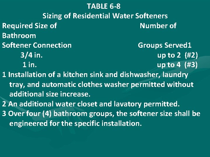  TABLE 6 -8 Sizing of Residential Water Softeners Required Size of Number of