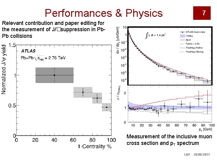 Performances & Physics 7 Relevant contribution and paper editing for the measurement of J/�suppression