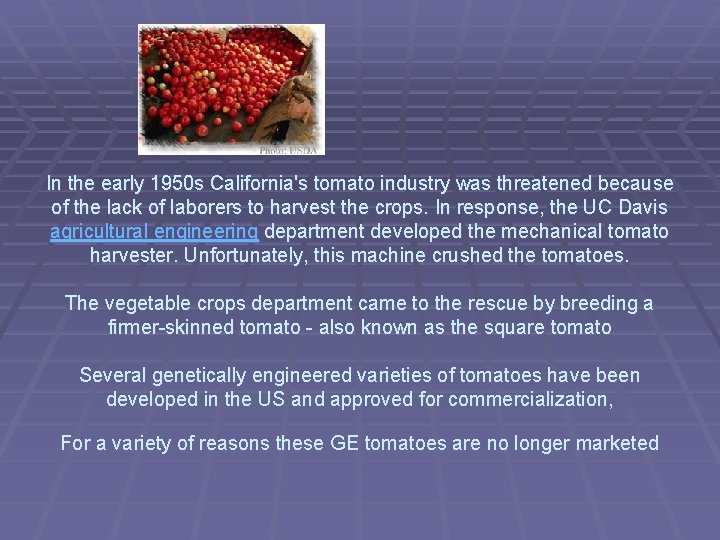 In the early 1950 s California's tomato industry was threatened because of the lack
