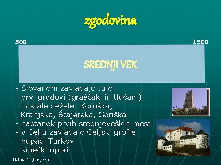 zgodovina 500 1500 SREDNJI VEK - Slovanom zavladajo tujci - prvi gradovi (graščaki in