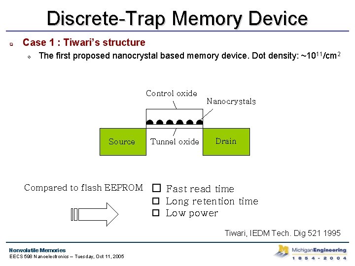 Discrete-Trap Memory Device q Case 1 : Tiwari’s structure v The first proposed nanocrystal