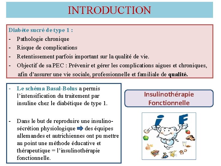 INTRODUCTION Diabète sucré de type 1 : - Pathologie chronique - Risque de complications