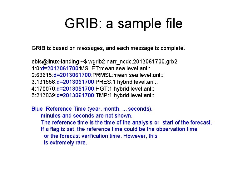 GRIB: a sample file GRIB is based on messages, and each message is complete.