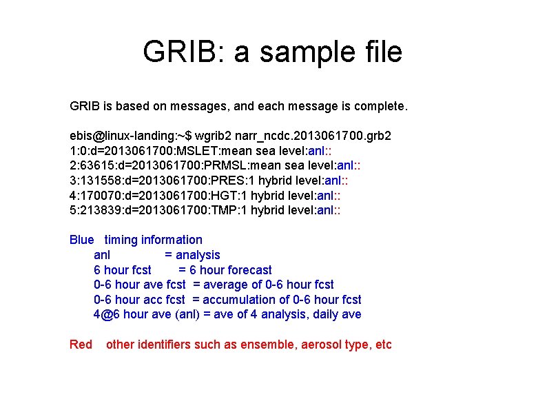 GRIB: a sample file GRIB is based on messages, and each message is complete.