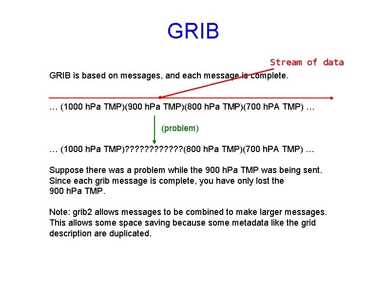 GRIB Stream of data GRIB is based on messages, and each message is complete.